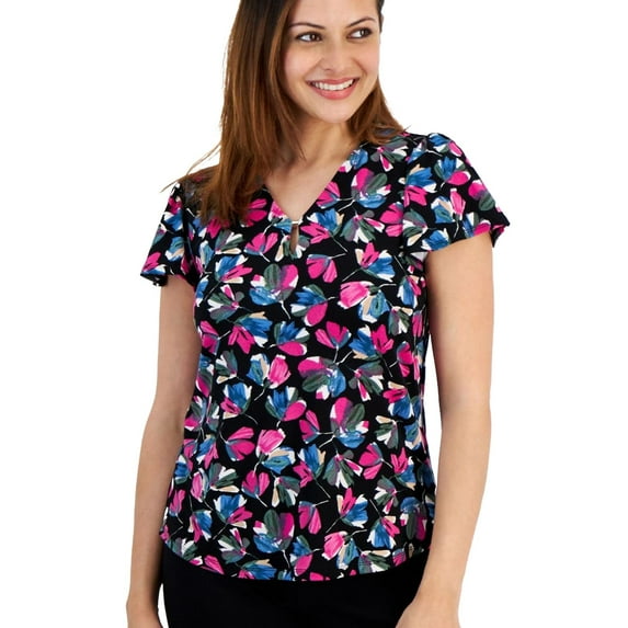 Jones New York Womens Flutter Sleeve Peasant Blouse, Multicoloured, Petite, PM