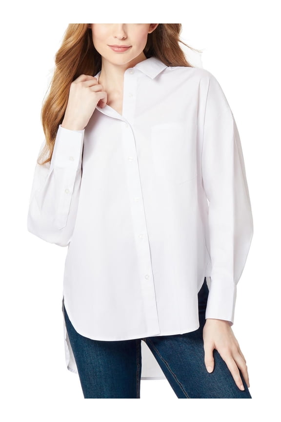 Womens Hi-Low Oversized Button-Down Top