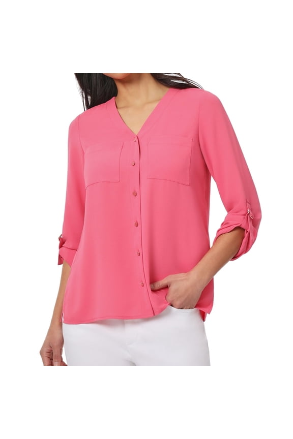 Womens Jasper Roll Cuff Knit Blouse, Pink, Petite, PP/PXS