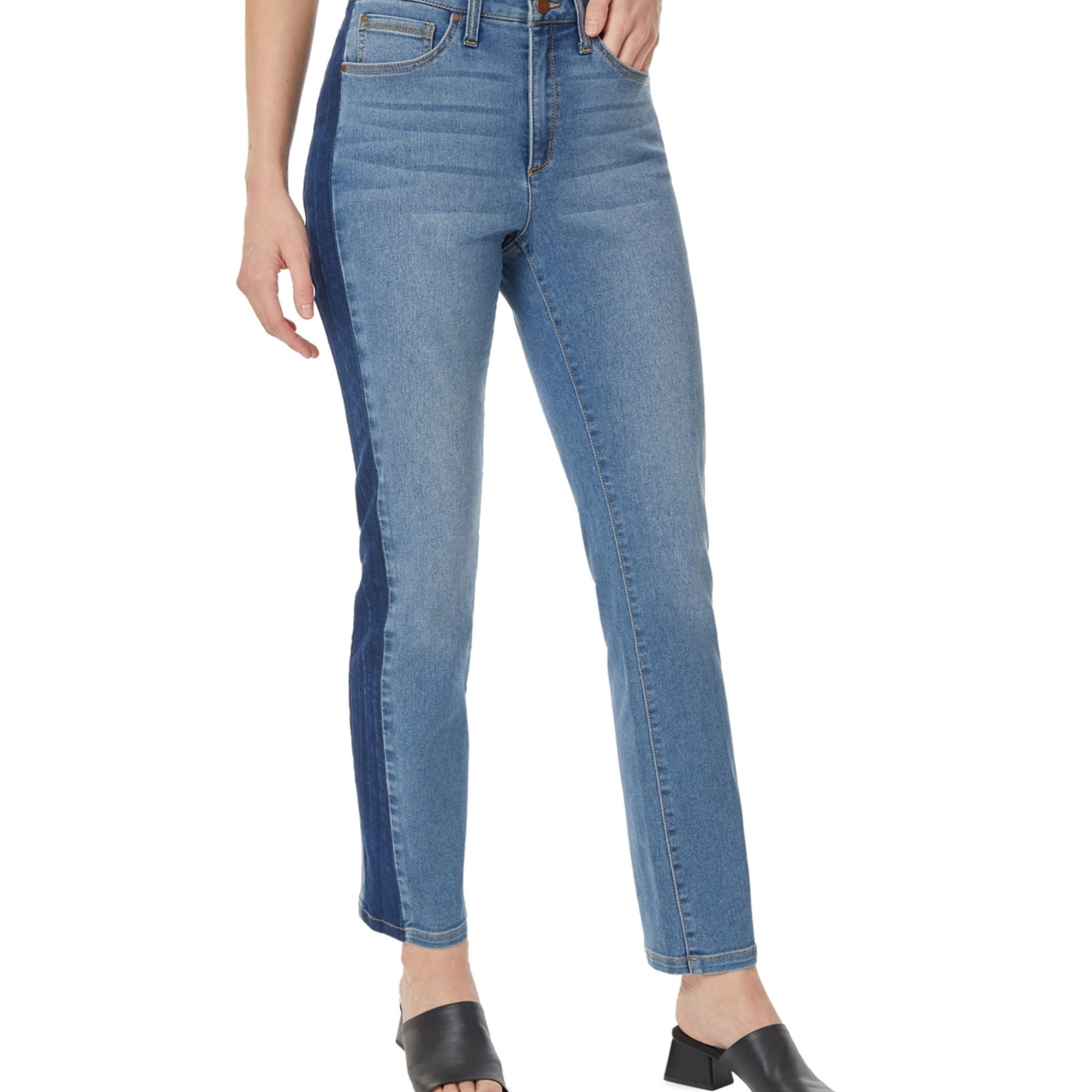 Jones New York Womens Lexington Luxe Straight Leg Jeans, Blue, 14