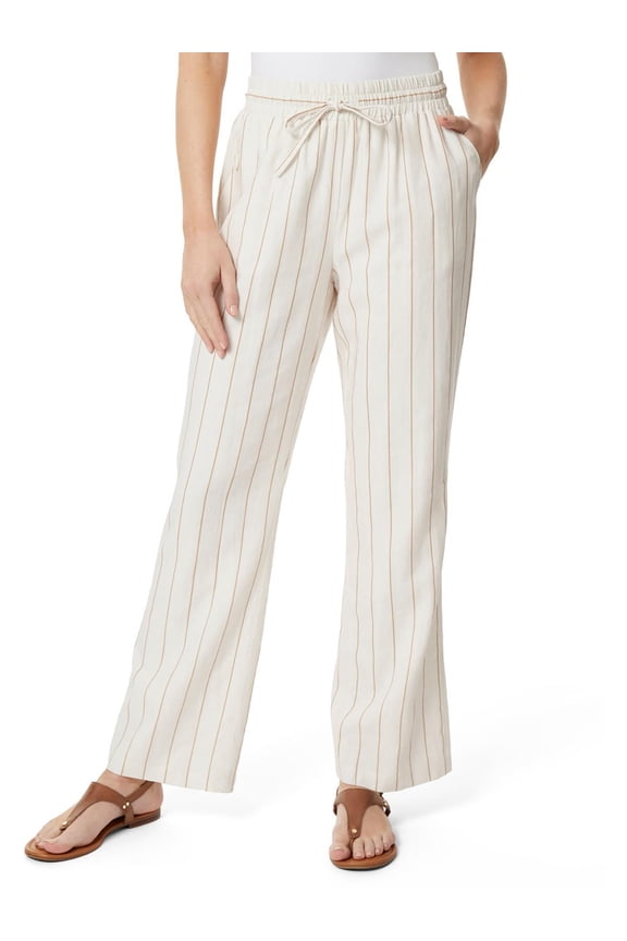 Womens Linen Blend Striped Wide Leg Pants