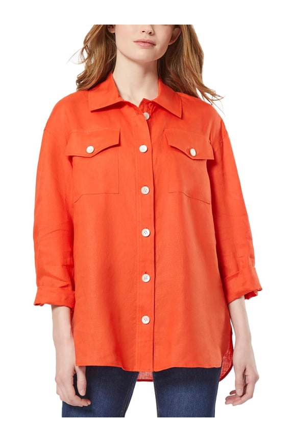 Womens Shacket With Rolled Tab Jacket Bright Scarlet XL