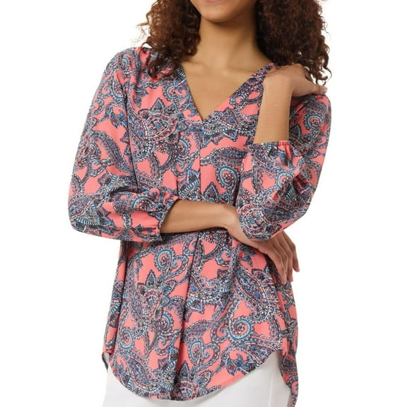 Jones New York Womens Paisley Tunic Blouse, Multicoloured, Petite, P/PS