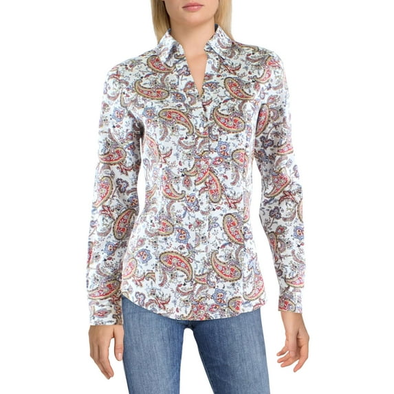 Jones New York Womens Paisley V Neck Blouse