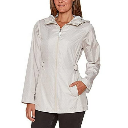 Jones New York Womens Parka in a Pocket Rain Jacket Color: Sand/white dots, Size: Medium