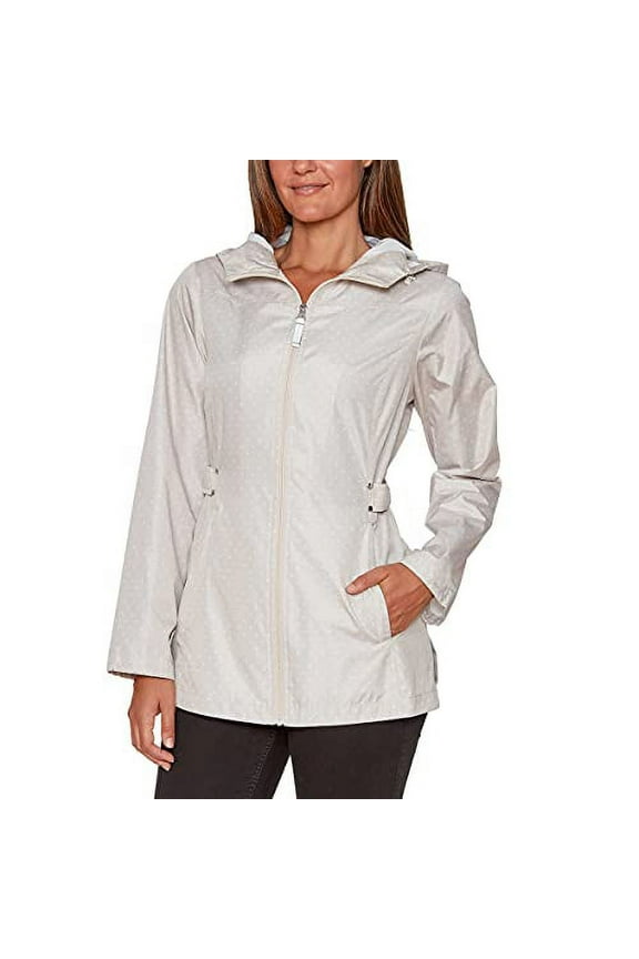 Womens Parka in a Pocket Rain Jacket Color: Sand/White Dots, Size: Medium