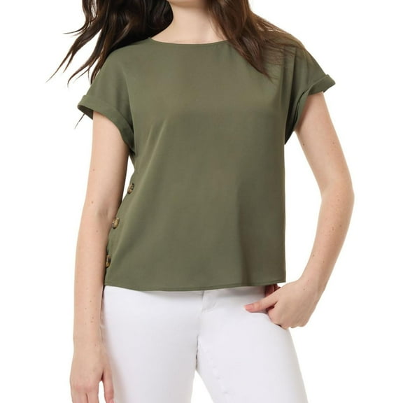 Jones New York Womens Crewneck Cuffed Knit Blouse, Green, Petite, P/PS