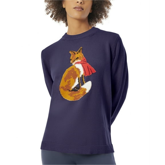 Jones New York Womens Fox Knit Sweater, Blue, Petite, PP/PXS