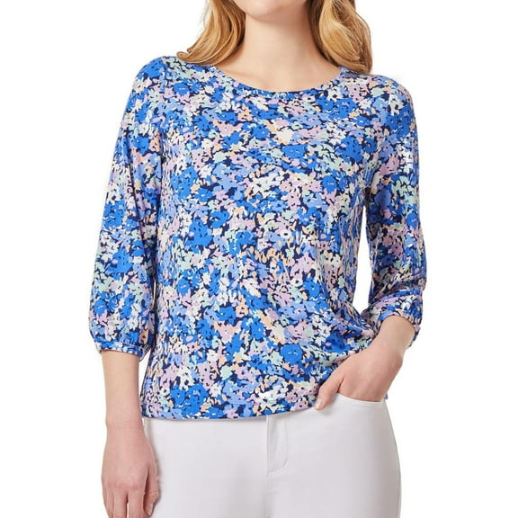 Jones New York Womens Floral Print Basic T-Shirt, Multicoloured, Petite, P/PS