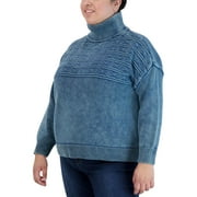Jones New York Womens Plus Cable Knit Ribbed Trim Turtleneck Sweater
