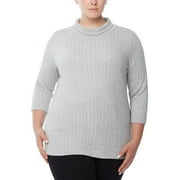 Jones New York Womens Plus Cable Knit Stretch Mock Turtleneck Sweater
