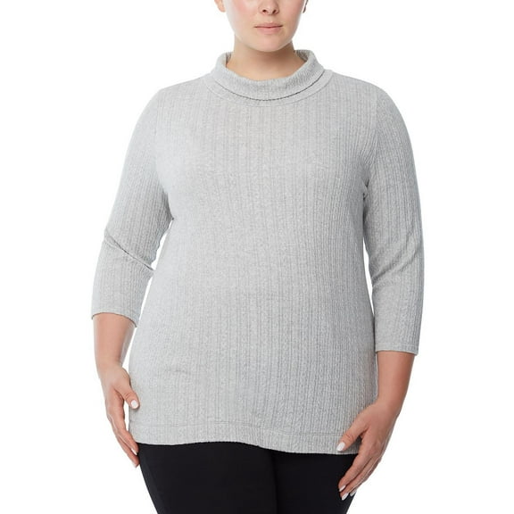 Jones New York Plus Size Cable Knit Mock Neck Sweater Grey Heather 1X