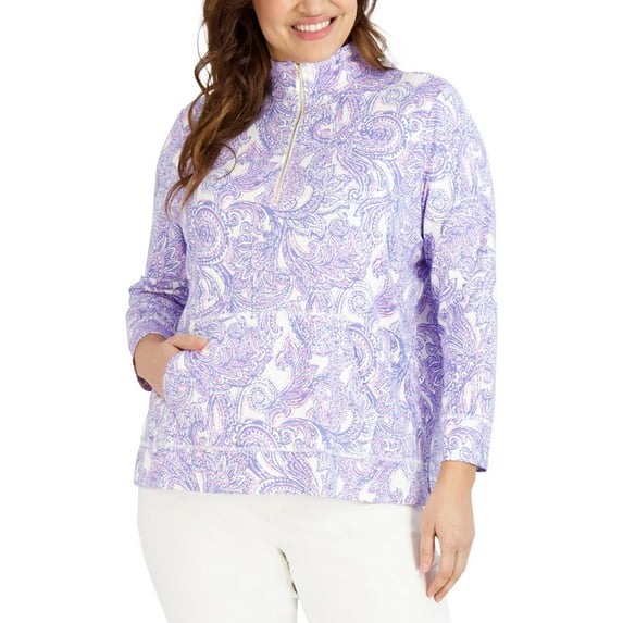 Jones New York Womens Plus Paisley 3/4 Sleeve Pullover Top Amparo Blue/Pink Lotus 2X