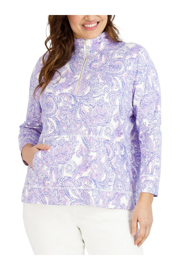 Womens Plus Paisley 3/4 Sleeve Pullover Top Amparo Blue/Pink Lotus 3X