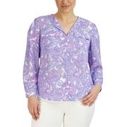 JONES NEW YORK Womens Plus Paisley Split Neck Blouse