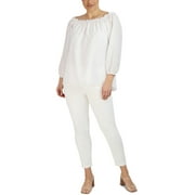 Jones New York Womens Plus Ruched Wide Neck Blouse