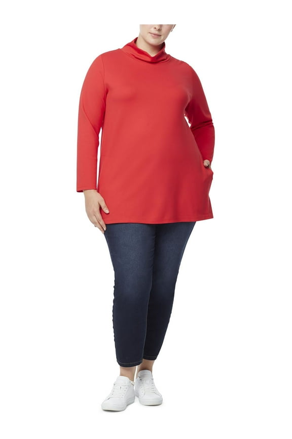Womens Plus Tunic Solid Turtleneck Top