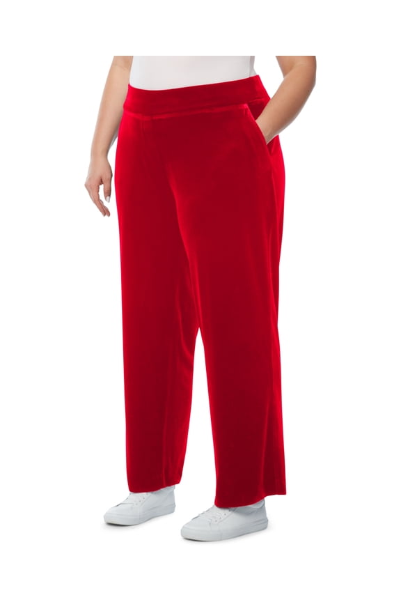 New York Womens Plus Velour Stretch Straight Leg Pants