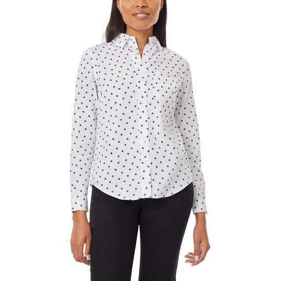 Jones New York Womens Printed Collared Button-Down Top