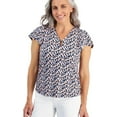 thumbnail image 1 of Jones New York Womens Printed Flutter Sleeve Jersey, Blue, Petite, PL, 1 of 2