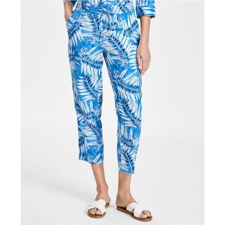 Jones New York Womens Printed Straight Leg Pants Blue Lagoon Multi Size XL NWT