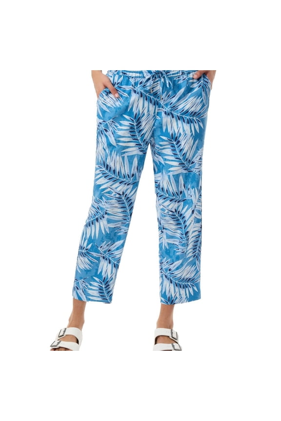 Womens Pull On Leaf Casual Trouser Pants, Blue, Petite, PL