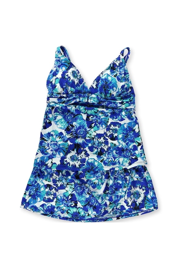 Womens Sash Wrap Skirt 2 Piece Tankini, Blue, 8