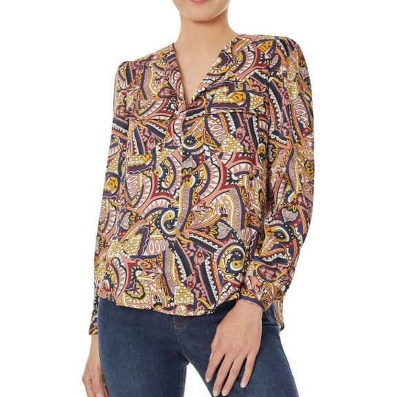 Jones New York Womens Satin Pullover Blouse, Multicoloured, X-Small