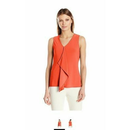Jones New York Womens Slvlss Ruffle Front Top, Geranium, Large