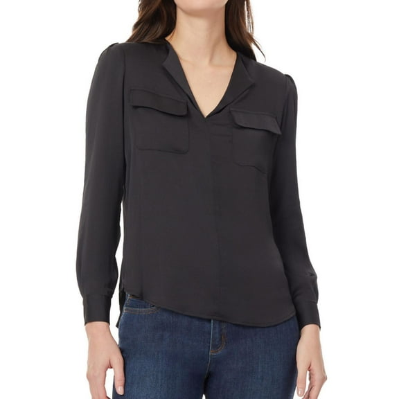 Jones New York Womens Simplified Utility Pullover Blouse, Black, Small