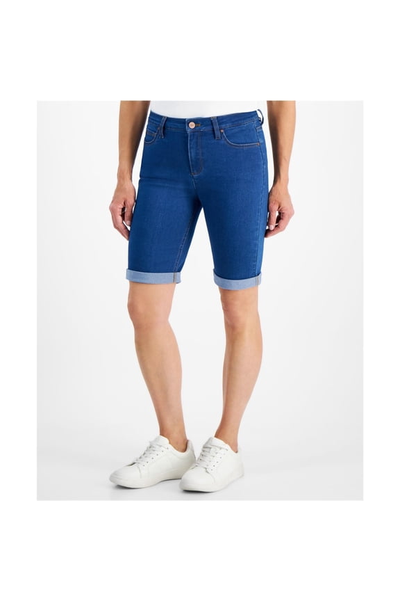 Womens Solid Casual Bermuda Shorts, Blue, Petite, 12P