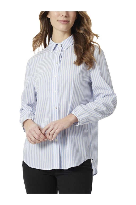Womens Slim Fit Button Down Blouse Top Amparo Blue And Nyc White L