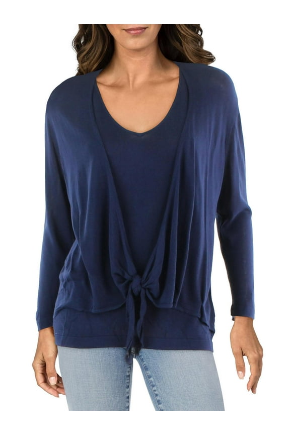Women's Tie Front Twofer Sweater Collection Navy Large