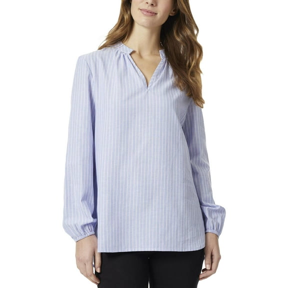 Womens Stand Collar Long Sleeve Tunic Top Amparo Blue And Pink Lotus Com M