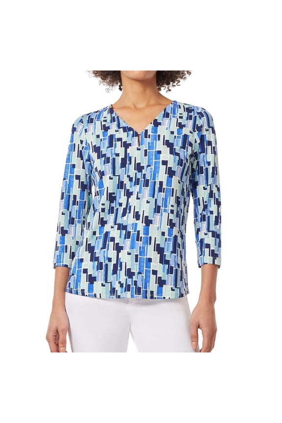 Womens Moss Crepe Knit Blouse, Blue, X-Large