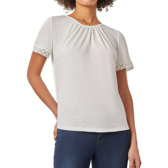 Jones New York Womens Featured Basic T-Shirt, White, X-Large