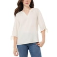 thumbnail image 1 of Jones New York womens  Elbow Sleeve Linen-Blend Blouse, XL, White, 1 of 2