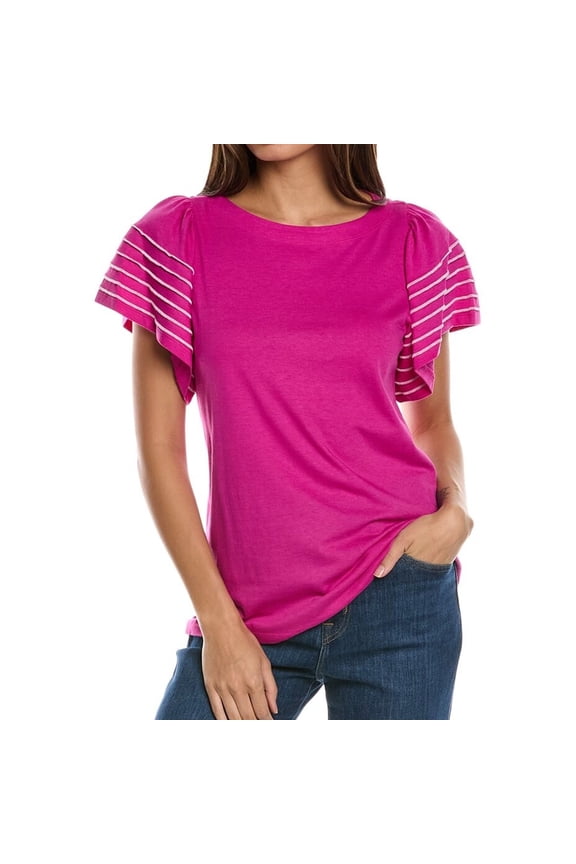 Womens Contrasting Stitching Tunic Blouse, Pink, X-Small