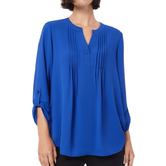 Jones New York womens  Jasper Crepe Roll Tab Top, XL, Blue