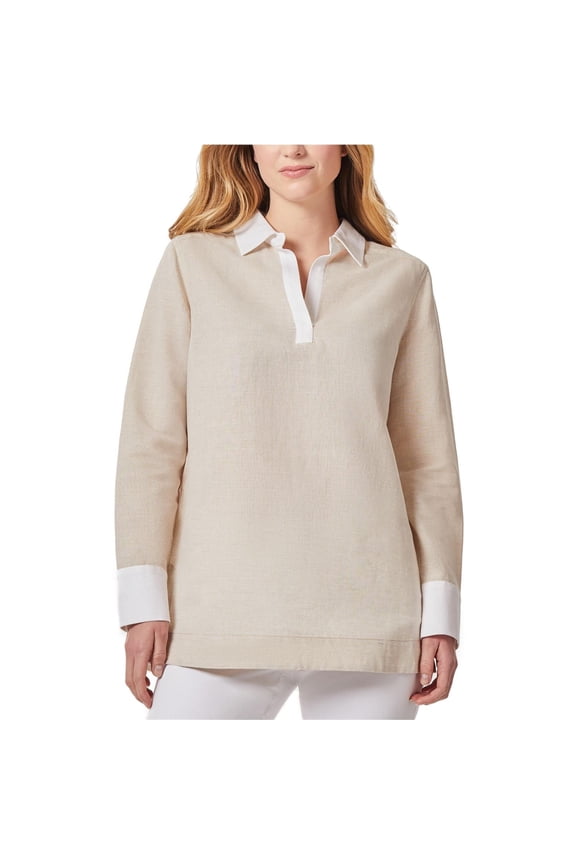 womens Linen-Blend Popover, m, Beige