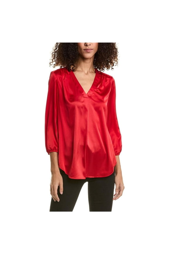 womens Matte Satin Double Ruffle Top, XL, Red