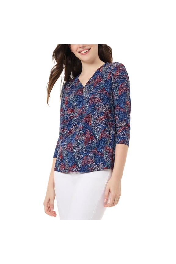 Womens Printed Moss Crepe Embellished T-Shirt, Blue, X-Small