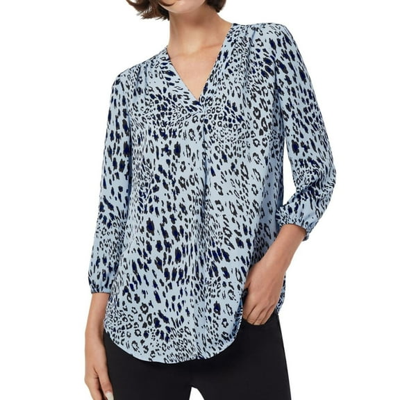 Jones New York Womens Kelly Leopard Print Knit Blouse, Blue, X-Small