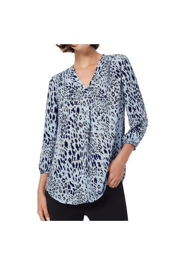 Womens Kelly Leopard Print Knit Blouse, Blue, Small