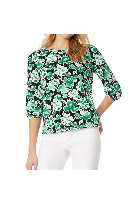 Womens Floral Moss Crepe Knit Blouse, Grey, X-Small