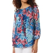 Jones New York womens Smocked Neck Blouse, s, Navy