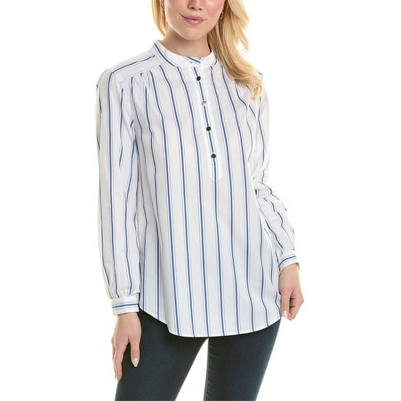 Jones New York womens Striped Poplin Shirt, L, White