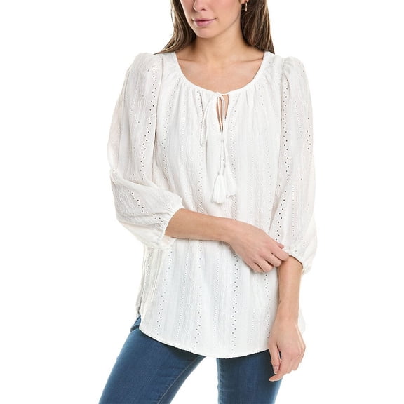 Jones New York womens  Tie-Neck High-Low Tunic, L, White