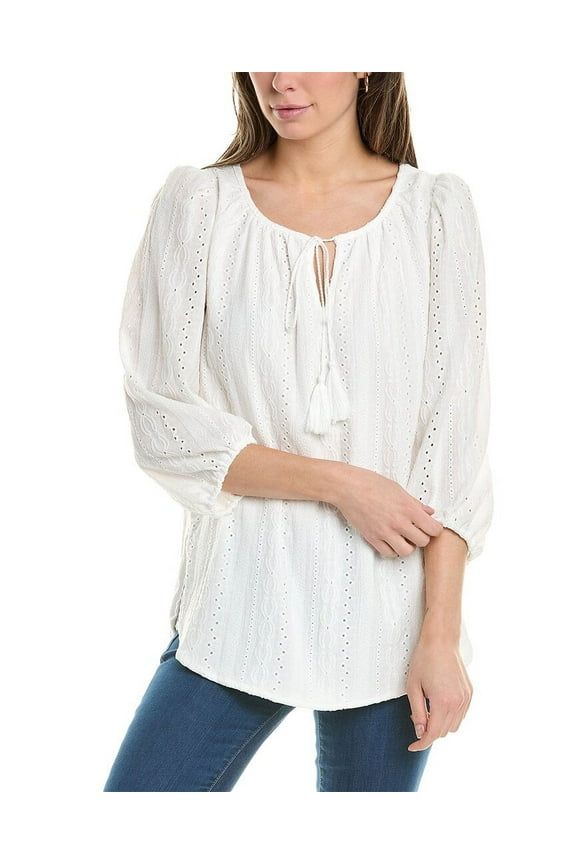 womens Tie-Neck High-Low Tunic, L, White