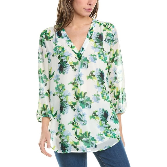 Jones New York womens  V-Neck Pleat Front Tunic, XL, White